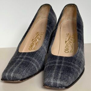 Salvatore Ferragamo Gray Plaid Wool Pumps